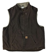 Carhartt V33 DKB Dark Brown Sherpa Lined Duck Canvas Work Vest Mens 2XL Tall