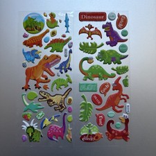 DINOSAUR Puffy Stickers - 5 x 6 inch sheet of about 50 multicolor self-adhesive