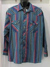 Vintage 90s Wrangler Western Pearl Snap Shirt Striped Cowboy 90s Sz XL 18-35
