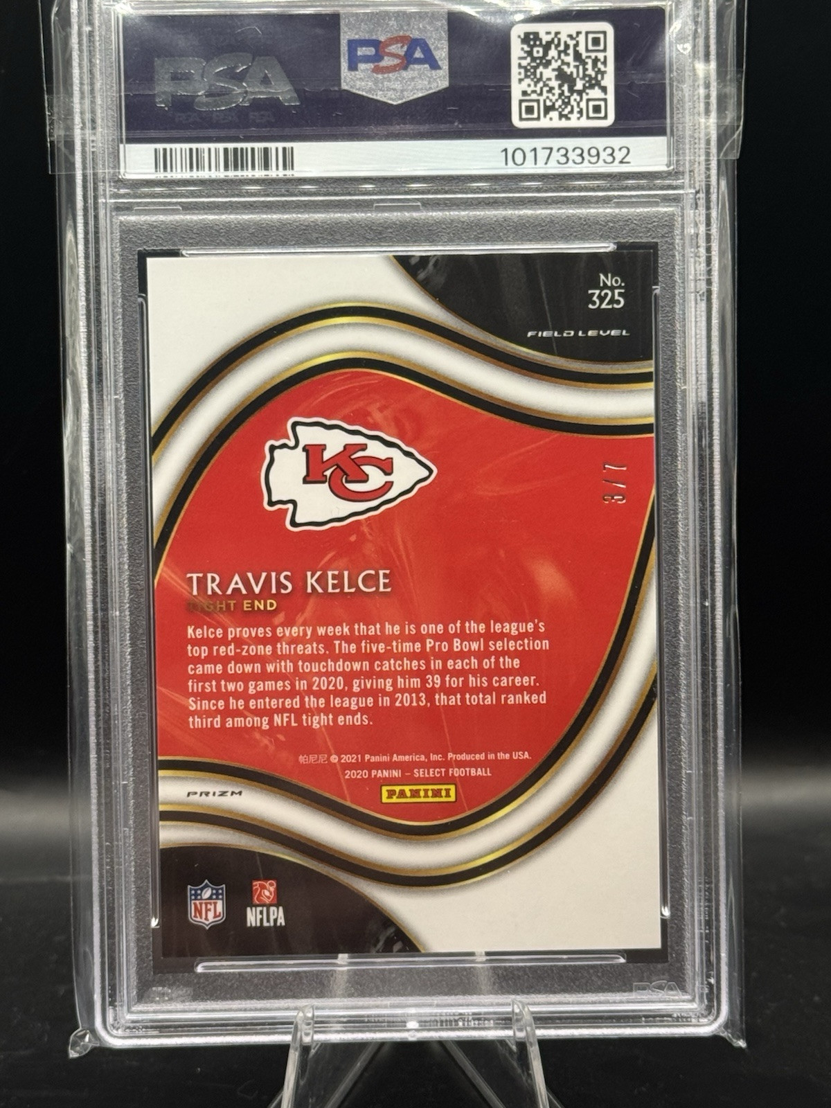 Panini Select Travis Kelce Orange Pulsar /7 PSA 9 view 2