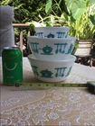 Vintage Hazel Atlas Milk Glass Kitchen Aid Mixing Bowls SET of 3 Turquoise White