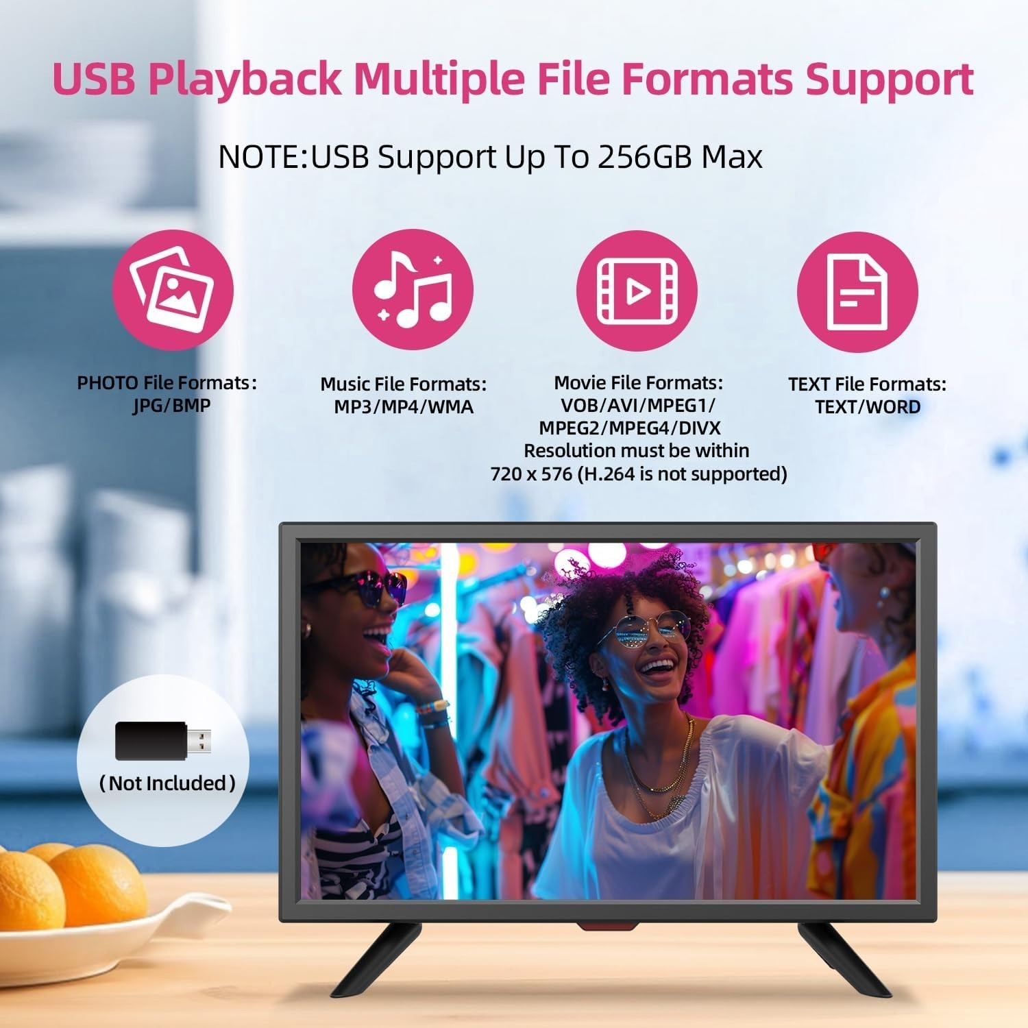 Small Kitchen Flat Screen TV with USB, HDMI & 1080P Display - Sleek and Stylish