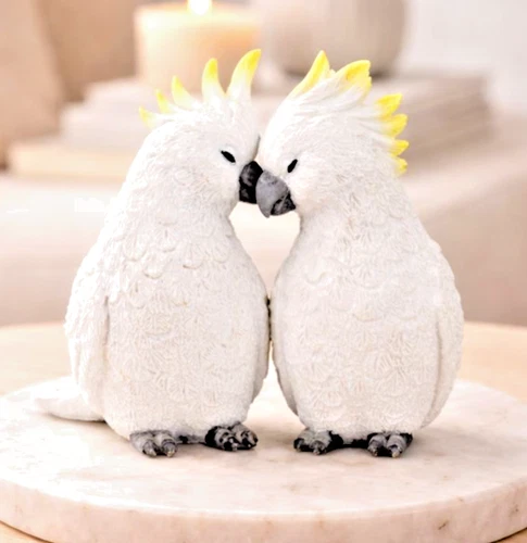 Cockatoo Love Birds Set of 2 Australian Parrot Figurines White Bird Ornament