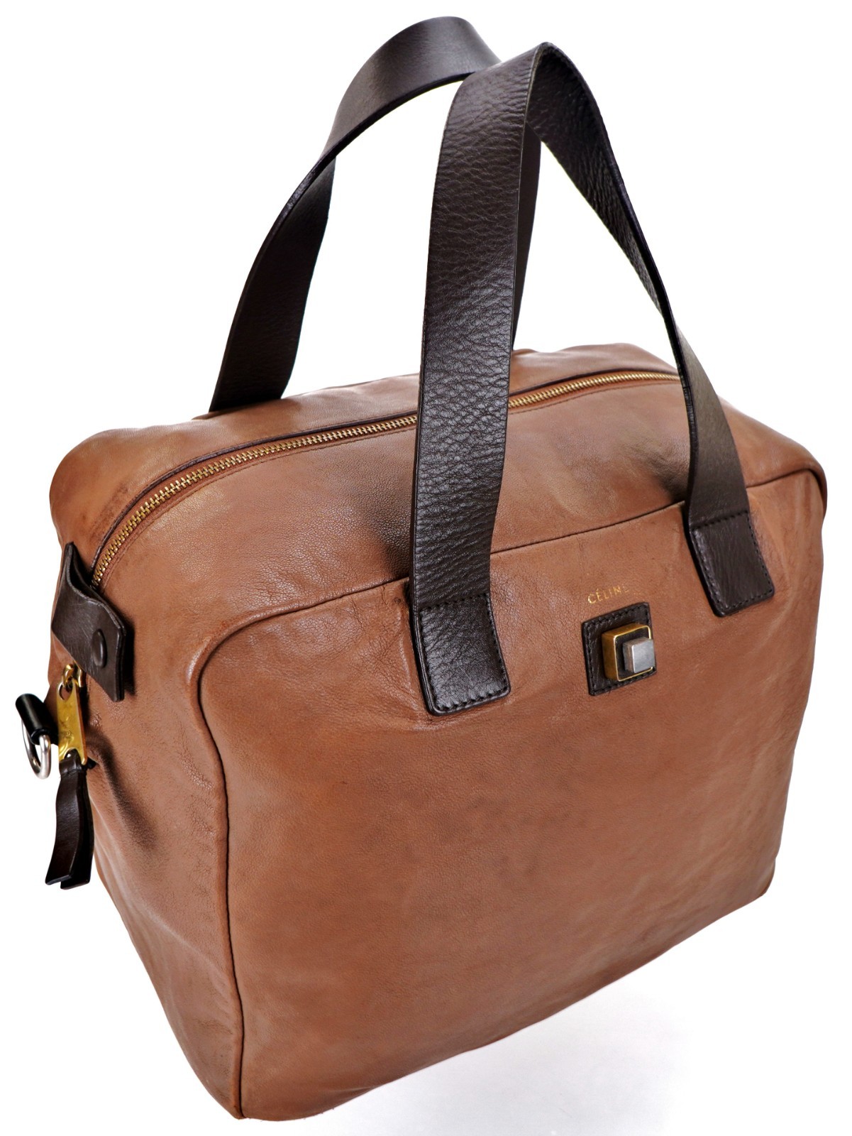 Authentic CELINE Brown Leather Square Shoulder Bo… - image 6