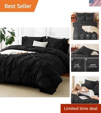 Modern Pinch Pleat Queen Comforter Set - Breathable, Soft, Machine Washable