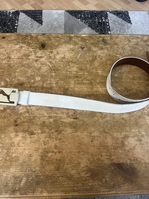 #ad PUMA Men#x27;s White Brown Adjustable Designer Belt with Logo Buckle Size M 90 cm $9.99