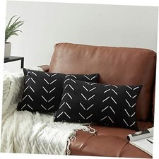 Set of 2 Lumbar Pillow Covers 12 x 20 inches Boho 20" x 12" Pack of 2 Black