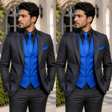 Black Men's Suit Slim Fit Peak Lapel Banquet 3Pcs Formal Prom Tuxedo Jacket