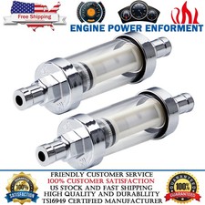 2Pack 3/8" Hot Universal Fuel Filter ​Clear View Inline Chrome Hose Barb 9748 US
