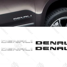 2x Denali Door Tailgate Letters Nameplate Emblem Badge For Sierra Black Chrome