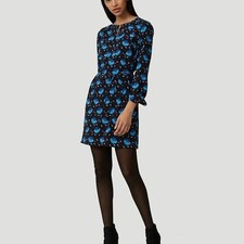 Ann Taylor Loft Buttercup Floral Blue Split Neck Shirt Dress Size Medium