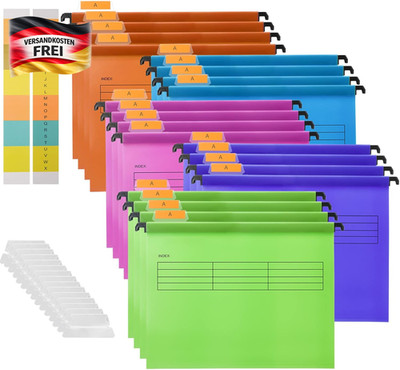 20 PVC Aktenhängemappen Set für Büro und Schule A4 mit Tabs & Einsätzen