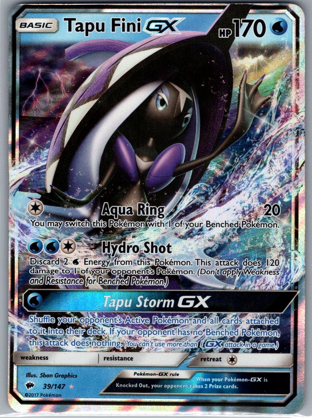 Tapu Fini GX 39/147 SM - Burning Shadows - Pokemon Card - NM