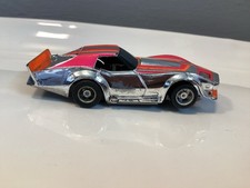 Vintage TYCO Racing Track HO Slot Car Chrome Corvette, Pink/Orange Silver