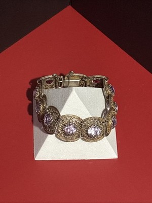 Vtg Gorgeous Filigree Style Silver  916  Sterling And Amethyst Bracelet!
