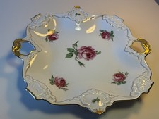 AK KAISER Porzellan Prunkschale Durchbruch Moosrose Goldrand W. Germany