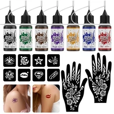 7 Color HENNA Paste Temporary Tattoo Ink Mehandi Kit Body Art Party Gift