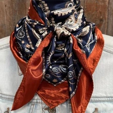 Rust Navy Floral Paisley Printed Western Southwestern Wild Rag Scarf Accent