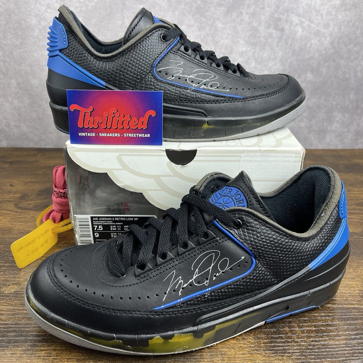 Off-White x Air Jordan 2 Retro SP Low Black Varsity Royal Size 7.5