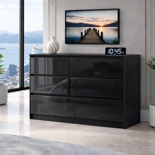 Image of Black High Gloss Chest of Drawers, 7 Drawer Handleless Cabinet