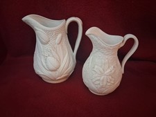 2 Relief Moulded Flower Jugs Parian Oriental Lily Dudson Tulip Antique Victorian