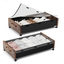 Under Bed Storage with Wheels, Rolling Underbed Storage Vintage Brown-2pack