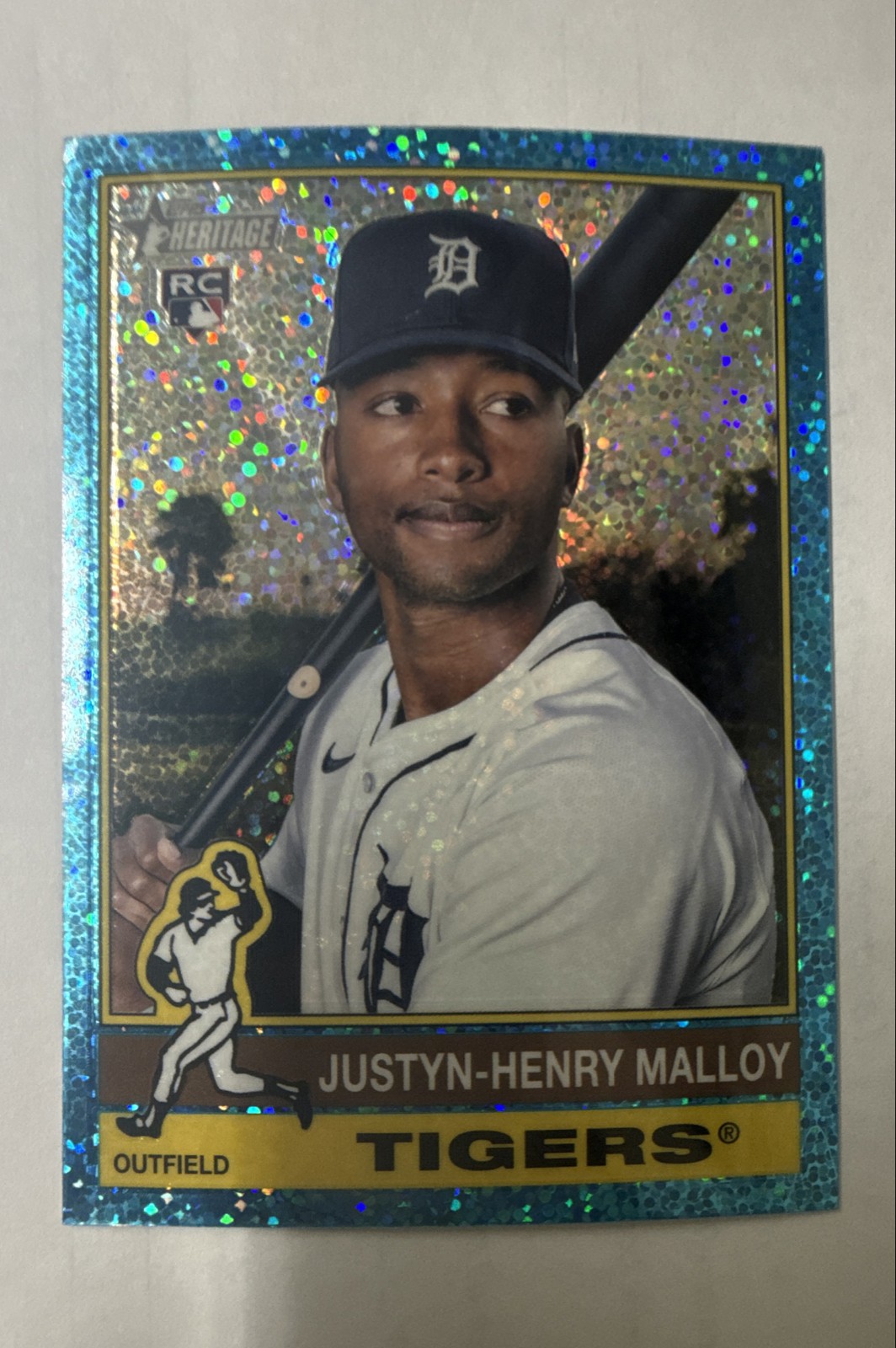 2025 Topps Heritage #305 Justyn-Henry Malloy Chrome Light Blue Sparkle RC