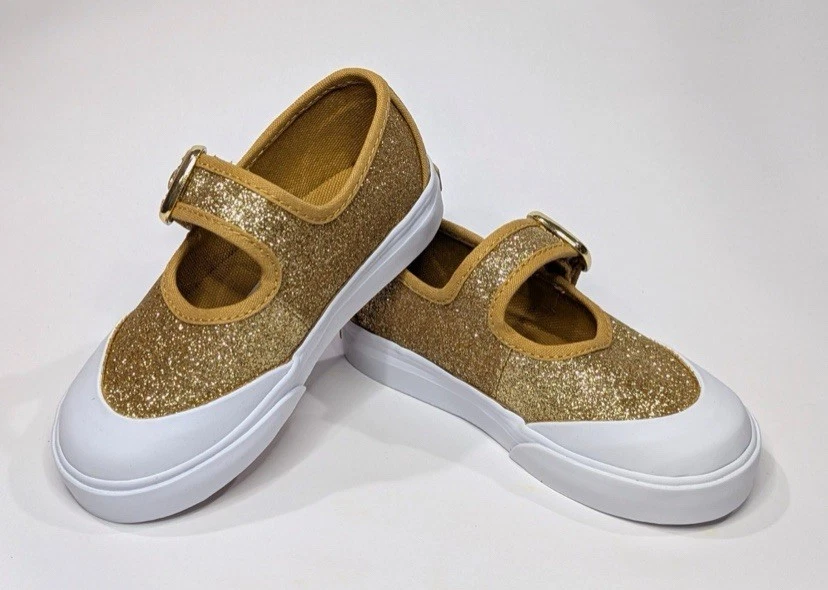 VANS TODDLER GIRL SIZE 8 GOLD GLITTER MARYJANES EZ ON OFFS EXCELLENT - Image 2 of 4