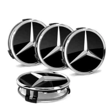 4x Set Mercedes Benz Matte Black & Chrome 75MM Wheel Rim Covers Center Hub Caps