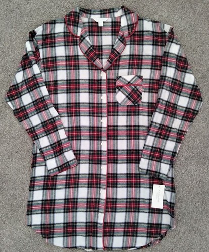 NWT Sz XS Women's Charter Club Stewart Plaid Flannel Sleepshirt Pajamas