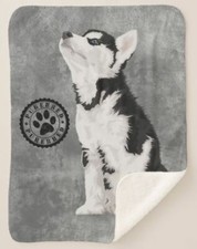 Puppies Rule Siberian Husky Dog Purebred Gray Sherpa Fleece Throw Blanket