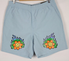 A.Lab Zumiez Men's Taffy 18" Board Shorts Swim Light Pastel Blue Floral Flame