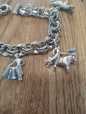 Charm Bracelet & Charms. Sterling. Bull Fight theme. Please read the description
