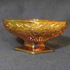 VTG Iridescent Amber Carnival Glass Diamond-Shaped Footed Compote Dish Indiana