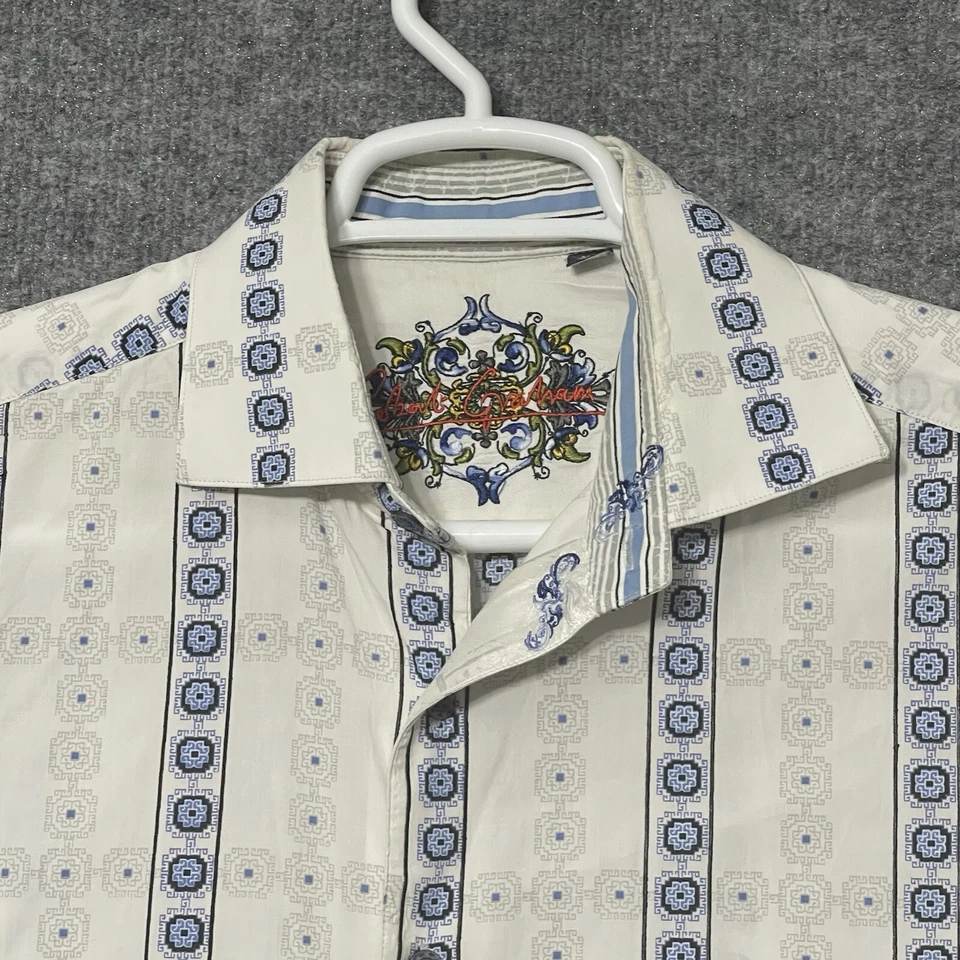 Robert Graham Men’s L Button Up Dress Shirt Long Sleeve Floral Embroidered Cuffs - Image 3 of 4