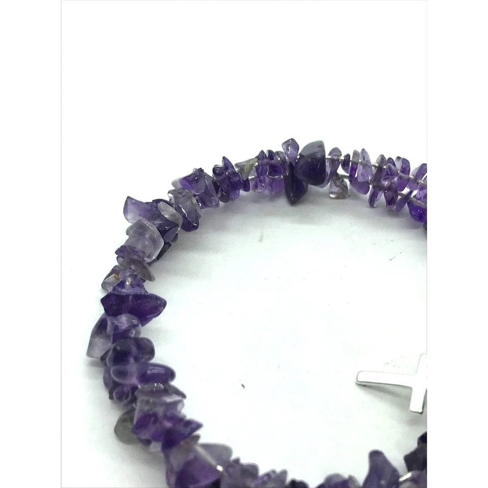 Brazalete Love This Life Fe Cruz Dije Piedra Semipreciosa Envolvente púrpura Foto 4 de 4