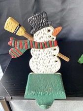 Vintage  6.5” Cast Iron Snowman Christmas Stocking Holder