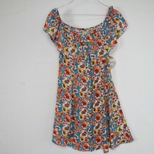 Bebop Dress Womens XS Colorful Floral Off the Shoulder Pearl Snap Sun Casual NWT