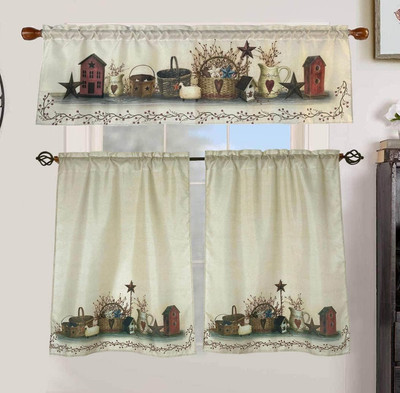 Country Hearts and Stars Window Curtains for Everyday Fall Holiday Christmas Dec