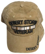 Desert Storm Veteran Hat Khaki Ball Cap Southwest Asia Service Ribbon