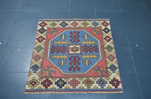 Square Vintage Anatolian Carpet , Handmade Collectable Area Rug  3.44x4.10 ft - Picture 1 of 9