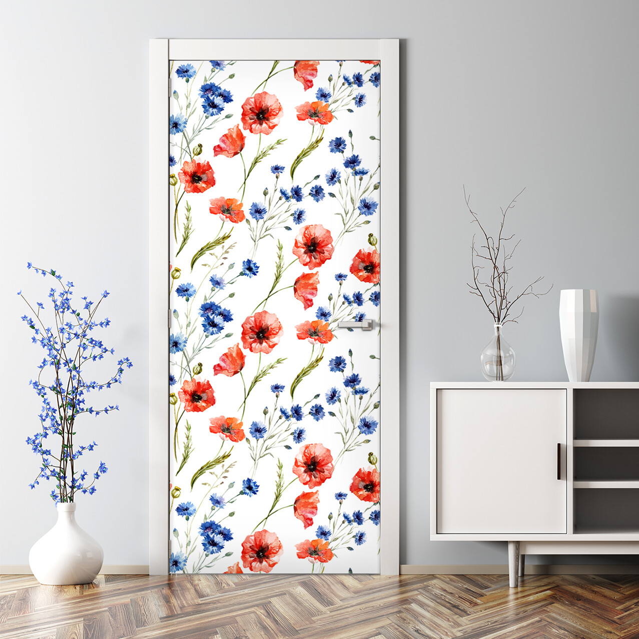 Bubble Free Door sticker Vintage Poppies Self adhesive Floral Vintage Home Decor