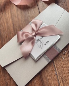 invitation sample fold glitter pocket dl blush stunning silver pink