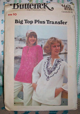    Butterick Vintage 70s Pattern 4165 Boho Pullover Shirt  Transfer Size 10 FF