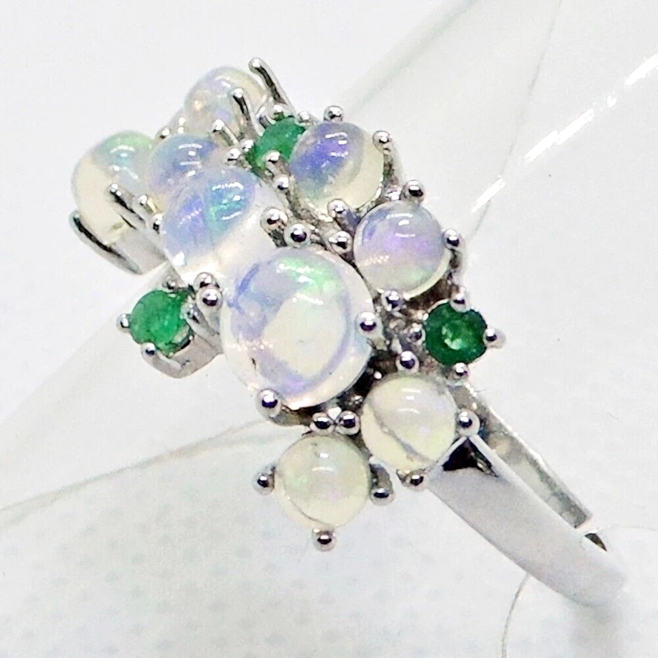 Cabochon Opal Smaragd Ring 925 Silber 585 Weißgold vergoldet 18,1 mm 57 - Bild 4 von 4