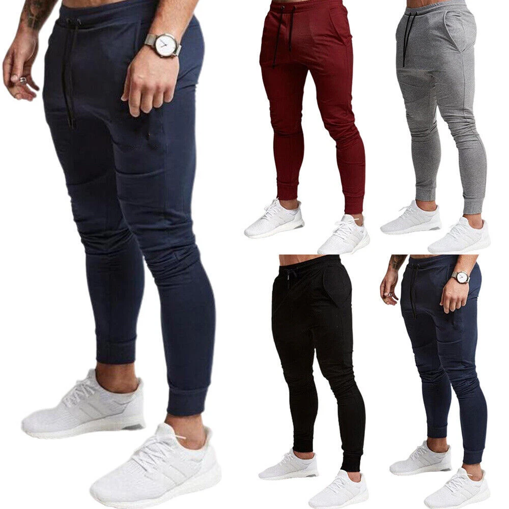 Men Casual Pants Drawstring Sweatpants Skinny Trousers Sport Gym