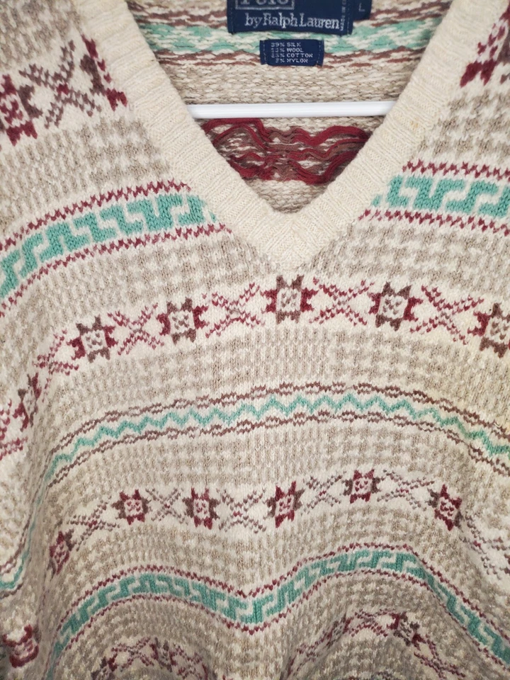 Vtg 90s Polo Ralph Lauren Fair Isle Sweater Long Sleeve Sz L silk/wool/cotton - Image 3 of 4