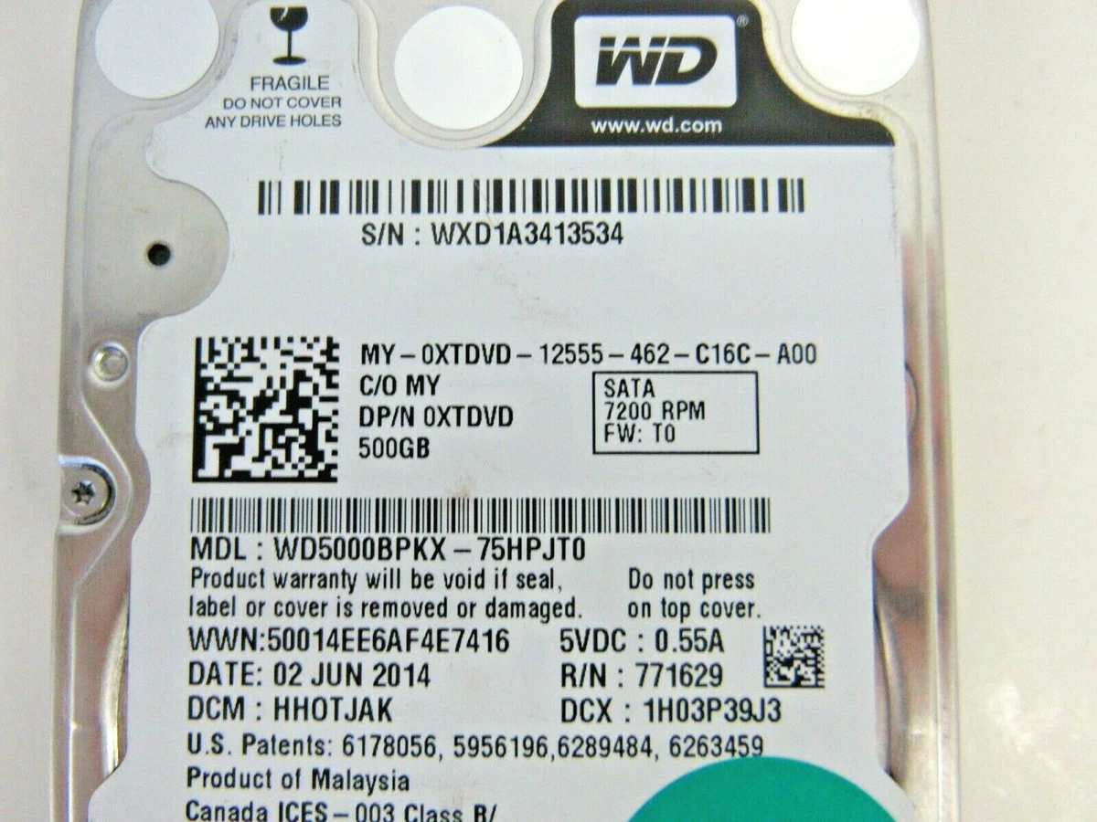Dell XTDVD Western Digital WD5000BPKX 500GB 7.2k SATA 3 16MB Cache 2.5