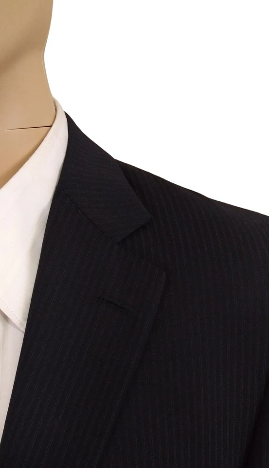 Traje Wilke Rodriguez Dos Piezas Azul Marino Oscuro Rayas Mezcla Lana 42R Pantalones 36X30 Foto 3 de 4