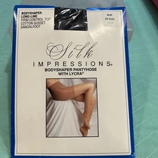Silk Impressions Bodyshaper Off Black  Cotton Gusset Size C Pantyhose Lycra NIP